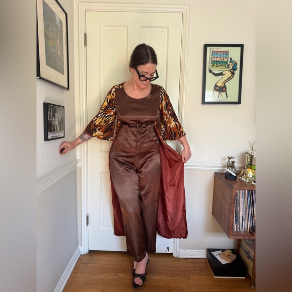 Vintage Pants - 70s Vintage Leisure Lovers Jumpsuit w Attached Leopard Cape Sz M